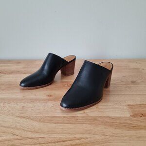 Madewell The Harper Mule Black Leather Almond Toe Block Heel Mules Sz 7 Slipon